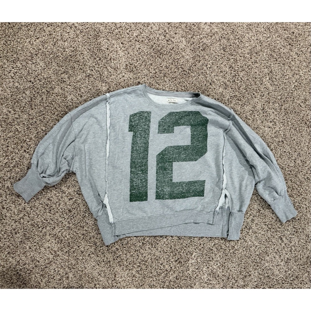 We The Free Free People Womens Gray 12 Graphic Cropped Sweatshirt Size Large